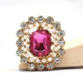 Vintage rosa Kristall Strass Legierung Blume Knopf DIY dekoratives Zubehör 22x20mm - Pflaumenrot
