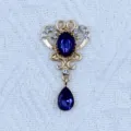 Gold alloy rhinestone oval acrylic pendant DIY clothing hair accessory bag crystal jewelry charm - Navy Blue