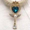 Gold alloy heart magic wand pendant with blue crystal and pearl for DIY necklace making. - Cyan