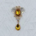 Gold alloy rhinestone oval acrylic pendant DIY clothing hair accessory charm part - Golden Yellow