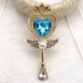 Gold alloy heart magical wand pendant with blue rhinestone DIY jewelry making accessory SKU - Lake Blue