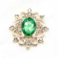 Oval Alloy Rhinestone Flower Tray DIY Badge Base Pendant Craft Jewelry Accessory Gift - Gold Base Dark Green