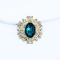 24x26mm oval gold alloy rhinestone button craft diy decorative crystal brooch accessory - Cyan