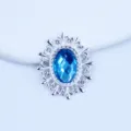 Silver Oval Alloy Blue Rhinestone DIY Button Hair Bow Craft Accessory Component SKU - Lake Blue