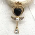 Baroque heart magical wand alloy pendant for DIY jewelry making, necklace, and bag charms. - Black