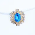 Gold oval alloy rhinestone button, blue crystal DIY handmade bow hair accessory parts. - Lake Blue