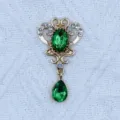 Gold alloy green rhinestone oval teardrop pendant DIY jewelry accessory clothing charm - Dark Green