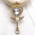 Gold alloy heart magic wand pendant with rhinestones and pearl for DIY necklace making. - White