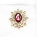 Oval Alloy Rhinestone Red Resin Flower DIY Craft Badge Tray Pendant Jewelry Accessory Gold - Gold Base Deep Red