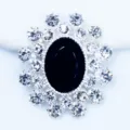Oval alloy rhinestone DIY craft accessory with black center stone for clothing bags decor. - Black