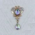 Gold zinc alloy rhinestone oval acrylic pendant DIY clothing hair bag crystal jewelry parts - AB Color