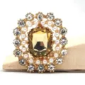 Vintage Legierung Kristall Strass dekorative Knopf DIY Haarschmuck Abzeichen Schale 22x20mm - Hellkaffee