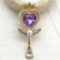 Gold magical wand heart pendant purple crystal alloy DIY jewelry necklace charm accessory - Light Purple