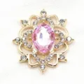 Oval alloy acrylic rhinestone DIY flower tray badge base for handmade jewelry and necklace pendants - Light Pink with Gold Base
