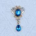 Gold alloy rhinestone oval teardrop pendant DIY jewelry accessory for bags and clothes. - Lake Blue