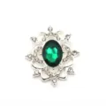 Oval alloy green resin rhinestone flower base DIY jewelry pendant craft accessory - Dark Green with Silver Base