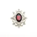 Oval alloy rhinestone flower base DIY badge tray costume jewelry pendant crafting accessory - Dark Red with Silver Base