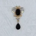 Gold tone zinc alloy oval teardrop rhinestone pendant DIY charm for bags and apparel - Black