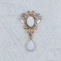 Gold Zinc Alloy Rhinestone Oval Acrylic Pendant DIY Craft Accessory for Clothing Bag Jewelry - Stone White