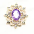 Oval alloy rhinestone flower DIY charm, purple crystal gold metal crafting accessory. - Gold Base Light Purple