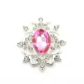 Oval alloy rhinestone DIY badge tray pendant base, sparkling pink crystal craft accessory. - Light Pink with Silver Base