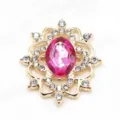 Oval alloy acrylic resin rhinestone flower DIY badge base jewelry accessory pendant craft item - Gold Base Plum Red