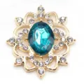 Oval Alloy Rhinestone Flower Cabochon DIY Craft Pendant Blue Gemstone Jewelry Accessory - Blue Green with Gold Base