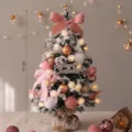 Mini albero di Natale da tavolo con fiocchi rosa floccato decorazione festa 60cm top - Lettere Rosa / 60CM