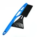 Detailed view of the 2-in-1 car snow brush and ice scraper with durable blue handle. - Blue