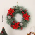 Ghirlanda di Natale decorazione appesa con aghi di pino poinsettia rossa e bacche 40cm - 3 piccoli fiori / Senza Luce / 40CM