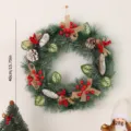 Christmas wreath hanging decoration with pine cones and red berries, 40cm festival decor. - Linen Pine Cone Bow / No Light / 40CM
