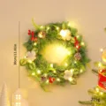 Christmas wreath with lights pinecones red berries and cotton, 30cm festive decor variant - Green Leaf Cotton / With Light / 30cm