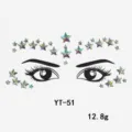 Face rhinestone sticker, holographic star resin face gems detail view for festival makeup. - YT-51