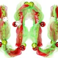 Christmas mesh ribbon garland with red green tulle and decorative baubles for holiday tree decor. - 2.7m / Other