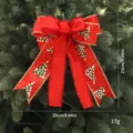 Red Christmas tree bow ribbon ornament with glitter gold edge and pine tree print decor - Red with Christmas Tree
