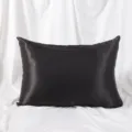 Solid black satin silk pillowcase with zipper closure, smooth bedding cover for home bedroom. - 51*66cm Simulation Silk / Black