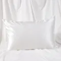 Smooth satin silk pillowcase with hidden zipper closure, solid color soft bedding cover. - White