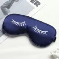 Dark Blue Silk Sleep Mask Eyelash Print Soft Shading Eye Mask for Travel and Lunch Break - Navy Blue
