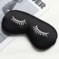 Black silk satin sleep mask with cute white eyelash print, soft shading eye cover for travel. - Black