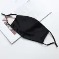 Plain black silk face mask for summer breathable double layer design with adjustable ear loops. - Black