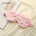 Pink plush sleep mask with gold foil hearts, soft elastic strap for comfortable sleeping blackout. - No. 4 Pink Hearts