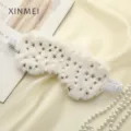 White plush sleep mask with gold stars soft fuzzy eye mask for sleeping comfortable travel - White Little Star