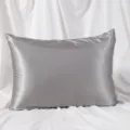 Grey satin pillowcase zipper closure solid color soft silk bedding bed pillow cover - Business Grey