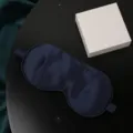 Dark blue pure silk sleep mask with elastic band and white gift box, shading eye cover - Navy Blue