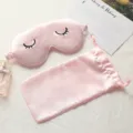 Pink silk sleep mask set with cute eyelash embroidery and matching storage pouch for travel. - Fresh Pink