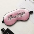 Silk sleep mask for women and men, pink satin eye cover with adjustable strap and embroidery. - Pink