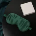 Green double-sided silk sleep mask with mulberry silk elastic band for travel and sleep. - Dark Green