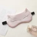 Pink satin cat sleep mask with cute embroidery, comfortable strap for travel and nap time. - Fresh Pink