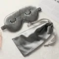 Grey silk sleep mask set with pouch, soft satin eye shade for travel and sleeping relief. - Gray