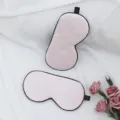 Pure silk sleep mask in light pink with black piping, soft breathable mulberry silk blindfold. - Light Pink